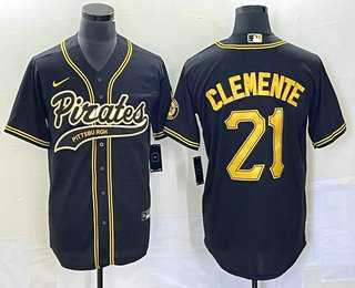 Men%27s Pittsburgh Pirates #21 Roberto Clemente Black Cool Base Stitched Baseball Jersey